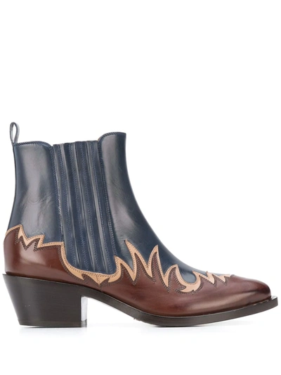 Sartore Western Ankle Boots In Blue
