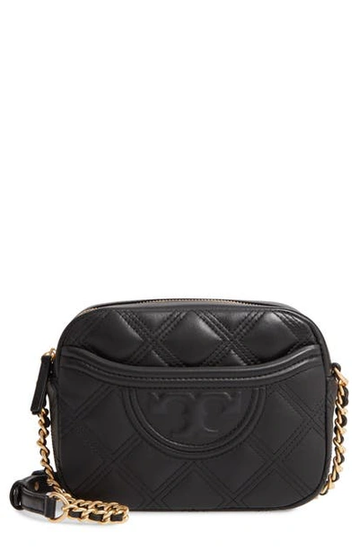 Tory Burch Fleming Quilted Leather Camera Bag In Black