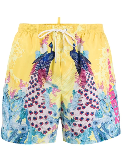 Dsquared2 Peacock Logo Swim Shorts In Multicolour