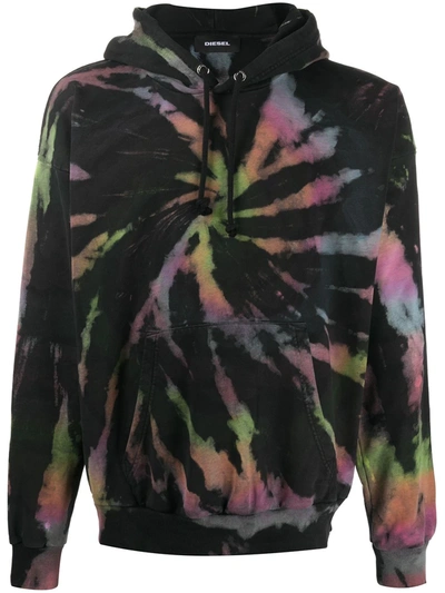 Diesel Men's S-alby-s1 Psychedelic Tie-dye Hoodie In Nero