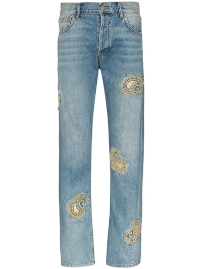 Nahmias Paisley Embroidered Straight Leg Jeans In Blue