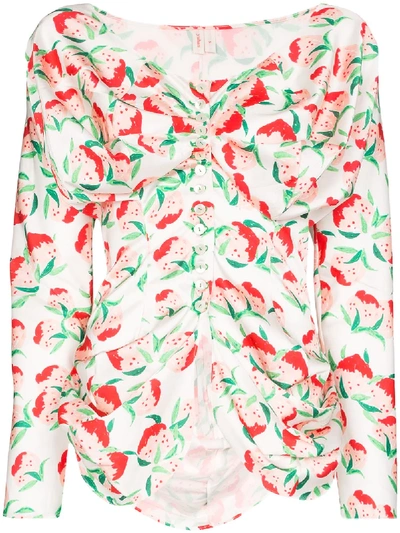 Yuhan Wang Peach Print Ruched Blouse In White
