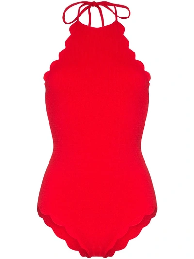 Marysia Mott Halterneck Scalloped Swimsuit In Red