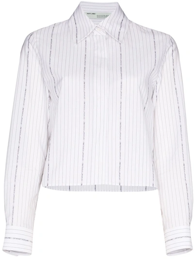 Off-white Cropped Striped Cotton Shirt In White