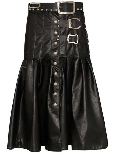 Chopova Lowena Two-tone Kilt Skirt In Black