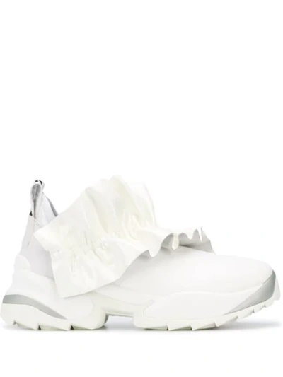 Sergio Rossi Extreme Ruffle Trim Sneakers In White