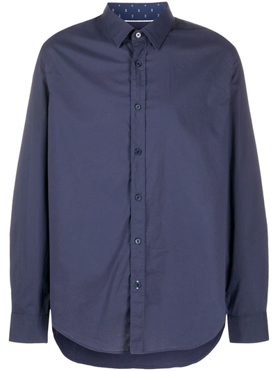 Hugo Boss Pointed Collar Cotton Shirt In Blue