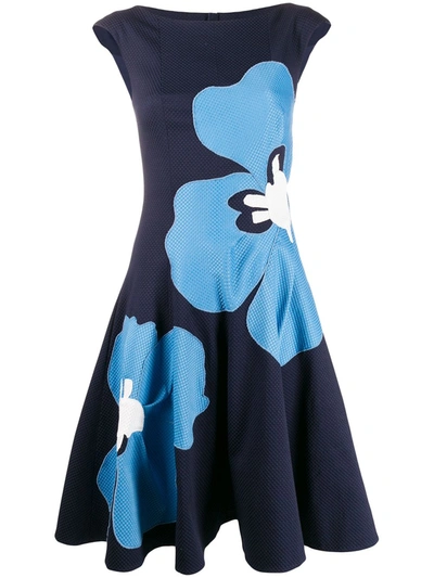 Talbot Runhof Floral Print Waffle Piqué Dress In Blue