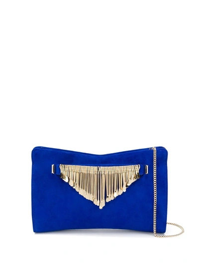 Jimmy Choo Venus Fringed Clutch In Blue