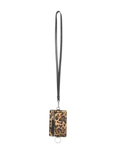 Dolce & Gabbana Leopard Print Lanyard Card Case In Brown