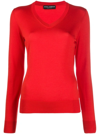 Dolce & Gabbana V-neck Knitted Jumper In Red