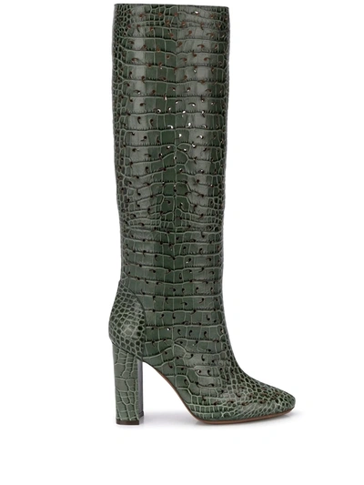 L'autre Chose 100mm Perforated Embossed Croc-effect Boots In Green
