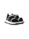 Young Versace Kids' Greca-strap Mesh Sandals In Black