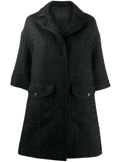 Herno Elbow-length Sleeved Tweed Coat In Black