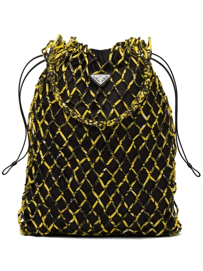 Prada Large Printed-mesh Tote Bag In Black