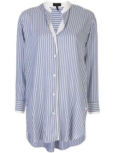 Rag & Bone Asymmetric Hem Striped Shirt In Blue