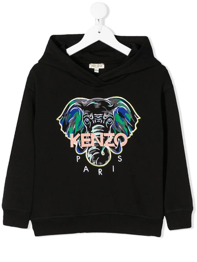 Kenzo Kids' Embroidered Branded Hoodie In Black