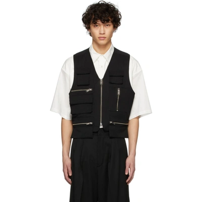 Ambush V-neck Zip Pocket Waistcoat In Black