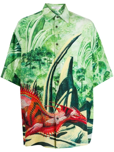 Valentino Dragon Print Short-sleeved Shirt In Green
