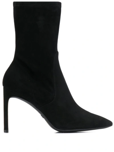Stuart Weitzman Pointed Toe 90mm Ankle Boots In Black