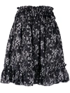 Kenzo Ruffled Printed Twill Mini Skirt In Black