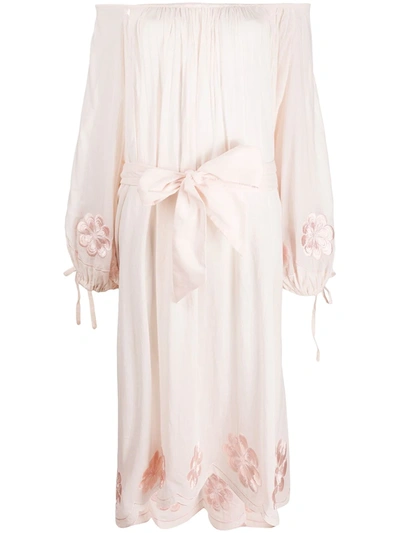 Innika Choo Floral Embroidered Linen Dress In Pink