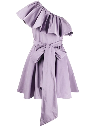 Valentino One-shoulder Taffeta Minidress In Purple