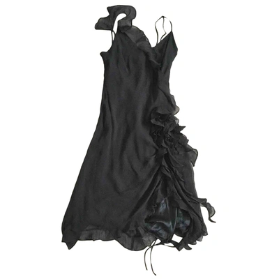 Pre-owned Bcbg Max Azria Silk Mid-length Dress In Black