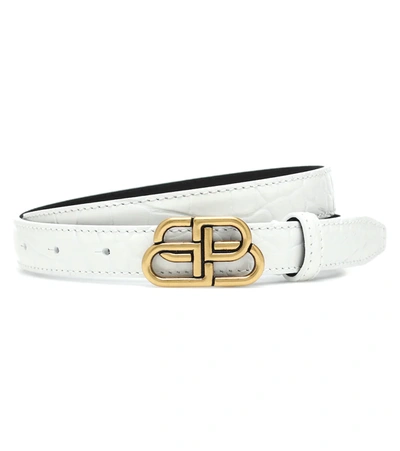 Balenciaga Bb Croc-effect Leather Belt In White