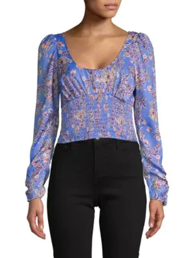 Free People Santiago Floral Peasant Top In Bluebell