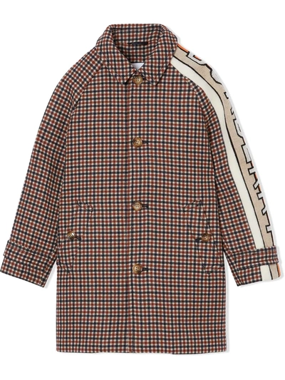 Burberry Teen Logo Trim Checked Coat In Brown