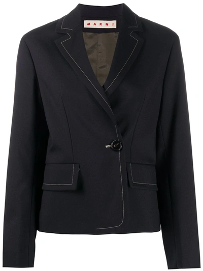 Marni Contrast-stitch Boxy Blazer In Blue