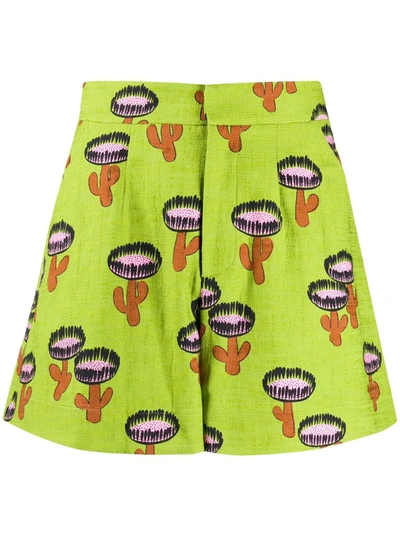 La Doublej Good Butt Cactus-print Shorts In Green