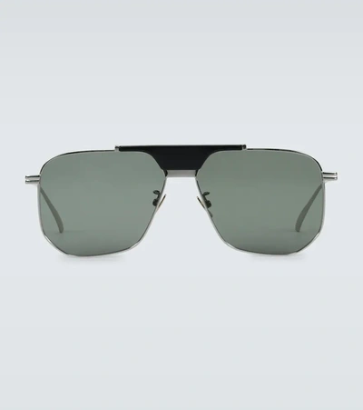 Bottega Veneta Geometric Pilot-frame Sunglasses In Metallic