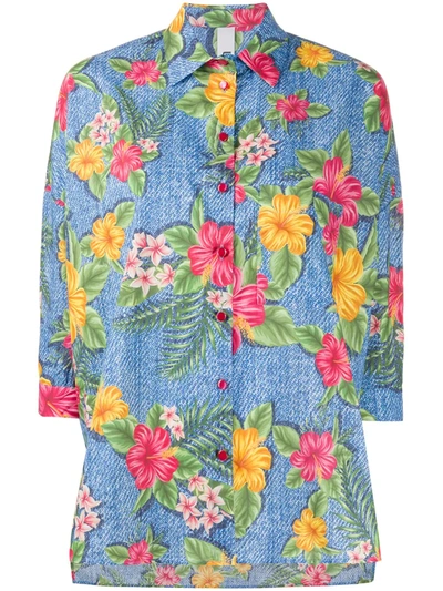 Ultràchic Cropped Sleeve Hawaii Print Shirt In Multicolor