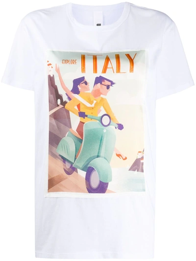 Ultràchic Round Neck Poster Print T-shirt In White