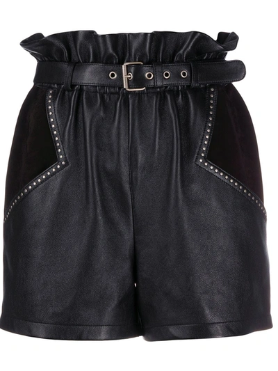 Saint Laurent Stud-embellished Paperbag Shorts In Black
