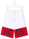 Gcds Kids' Logo Drawstring Shorts In White
