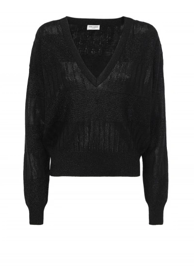Saint Laurent Sweater In Noir/noir Brilant