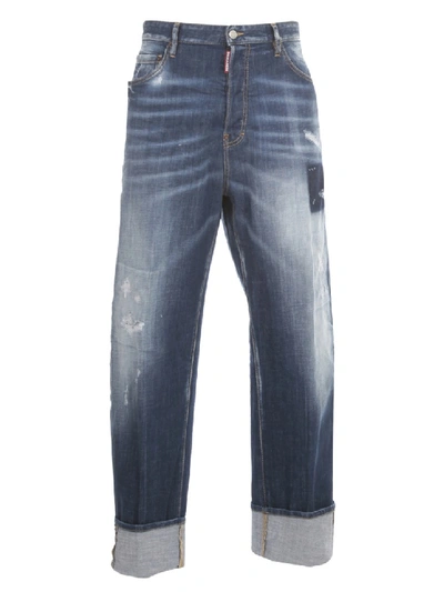 Dsquared2 Washed Jeans Wide Leg In Blue