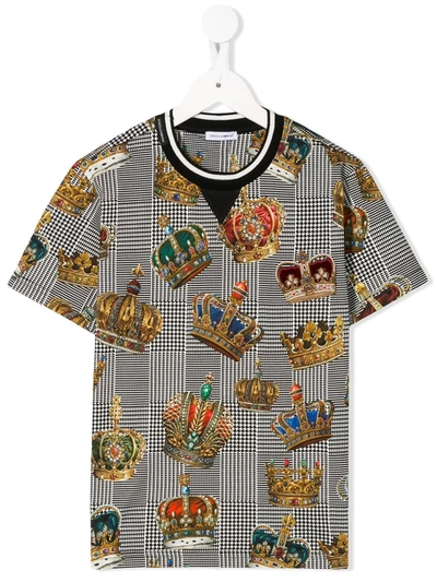 Dolce & Gabbana Kids' Crown Print T-shirts In Multicolor