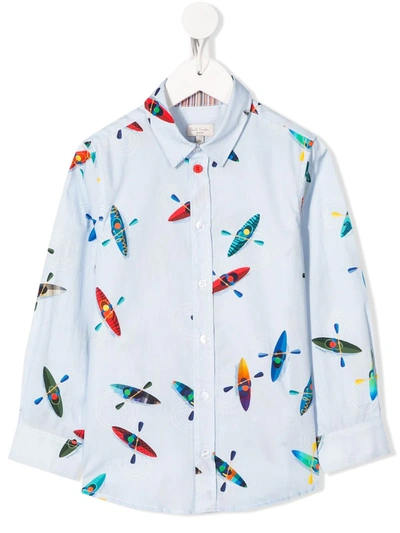 Paul Smith Junior Kids' Light Blue Shirt For Boy With Colorful Prints
