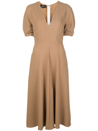 Rochas Short-sleeved Midi Dress In Brown