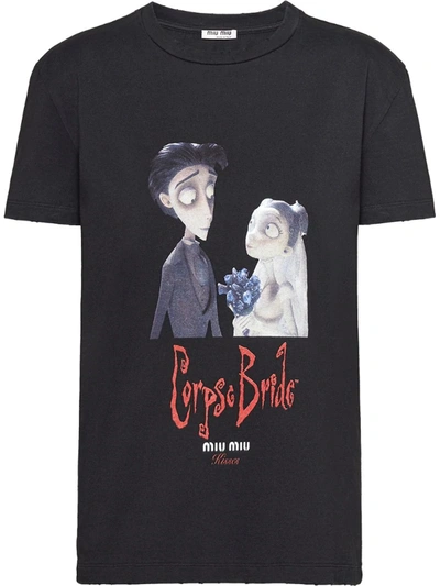 Miu Miu X Disney Corpse Bride Print T-shirt In Black