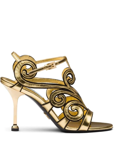 Prada Baroque-style Ankle Strap Sandals In Gold