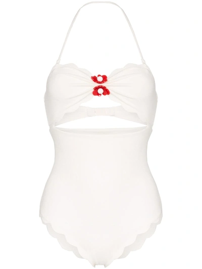 Marysia Antibes Flower Cutout Halter Swimsuit In White