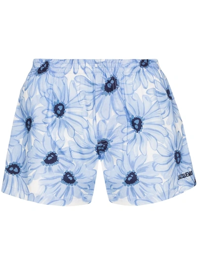 Jacquemus Le Caleçon Floral-print Boxers In Blue