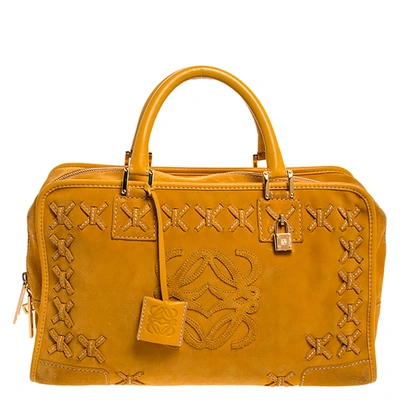 Pre-owned Loewe Yellow Leather And Suede Amazona 36 Tote