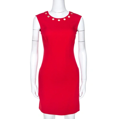 Pre-owned Versace Red Crepe Eyelet Embellished Sleeveless Dress M