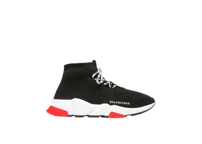 Pre-owned Balenciaga Speed Lace Up Red Sole (women's) In Black